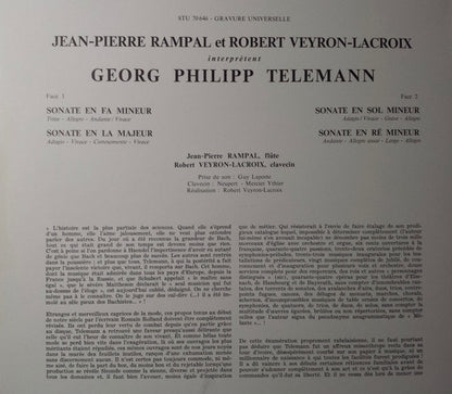 Georg Philipp Telemann, Jean-Pierre Rampal, Robert Veyron-Lacroix : Quatre Sonates Pour Flute & Clavecin (LP)