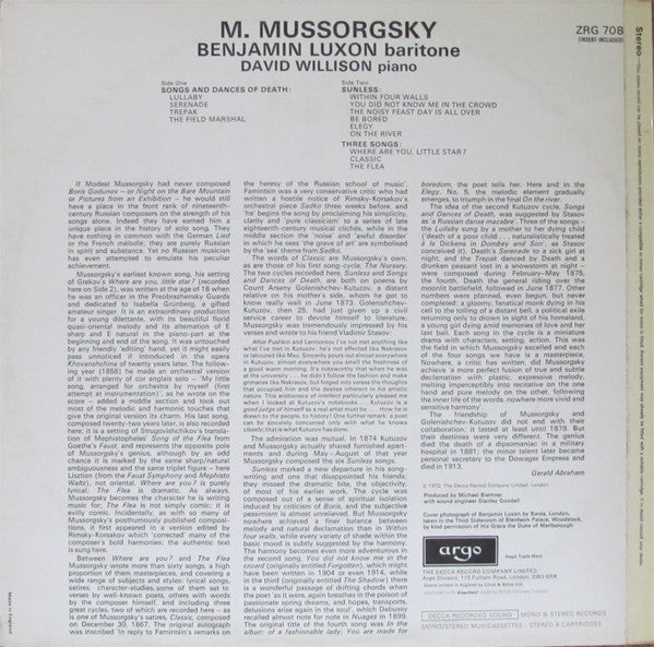 Benjamin Luxon, David Willison - Modest Mussorgsky : Benjamin Luxon Sings Mussorgsky (LP)