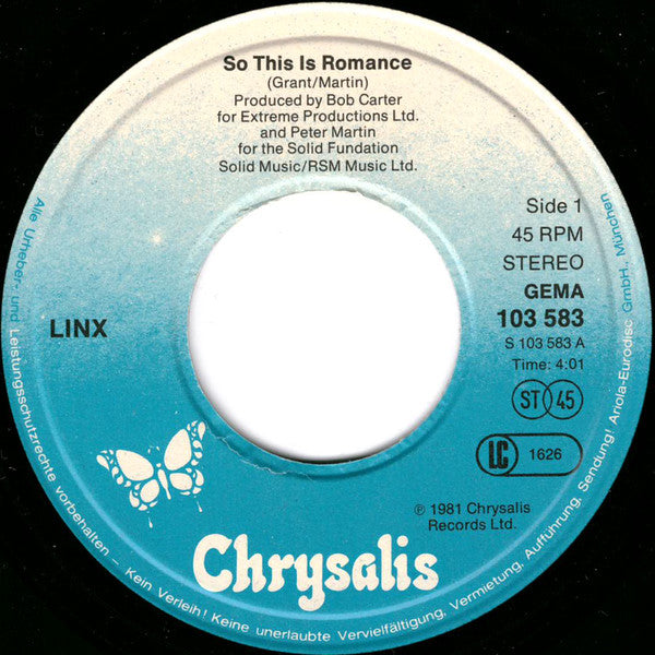 Linx : So This Is Romance (7", Single)