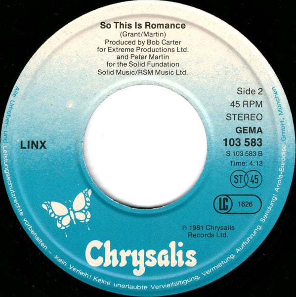 Linx : So This Is Romance (7", Single)