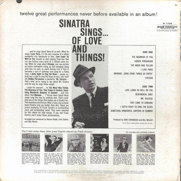 Frank Sinatra : Sinatra Sings...Of Love And Things (LP, Album, Comp, Mono)