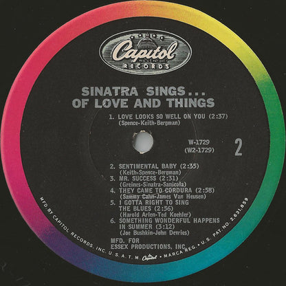 Frank Sinatra : Sinatra Sings...Of Love And Things (LP, Album, Comp, Mono)