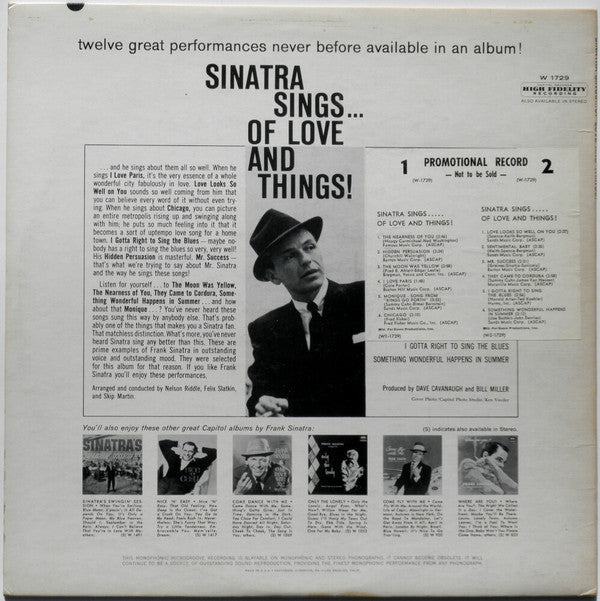 Frank Sinatra : Sinatra Sings...Of Love And Things (LP, Album, Comp, Mono)