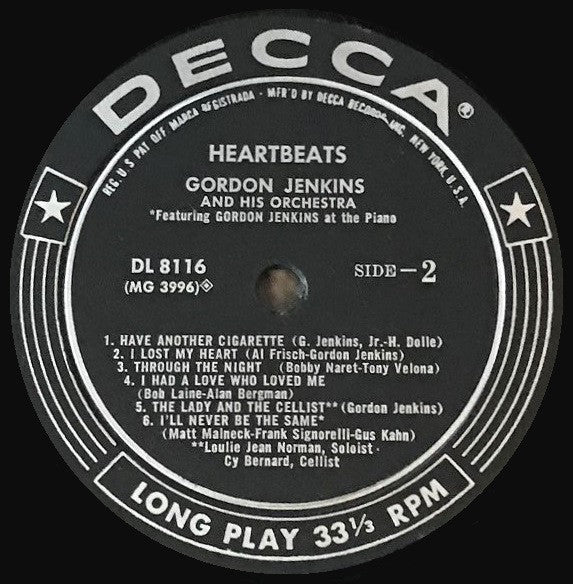 Gordon Jenkins And His Orchestra : Heartbeats (LP, Album)