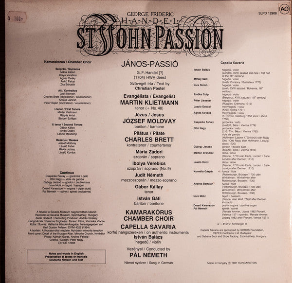 Georg Friedrich Händel : St John Passion (LP, Gat)