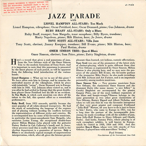 Various : Jazz Parade (7", Comp, RE, Syn)