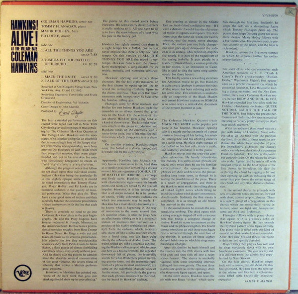 Coleman Hawkins : Hawkins! Alive! At The Village Gate (LP, Album, Mono)