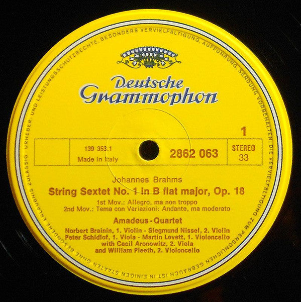 Johannes Brahms — Amadeus-Quartett · Cecil Aronowitz · William Pleeth : Streichsextett Nr. 1 B-dur Op. 18 (LP)