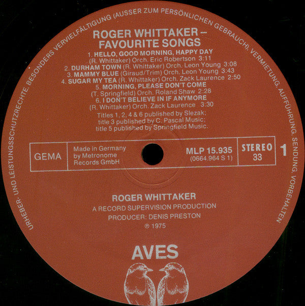 Roger Whittaker : My Favourite Songs (LP, Comp)