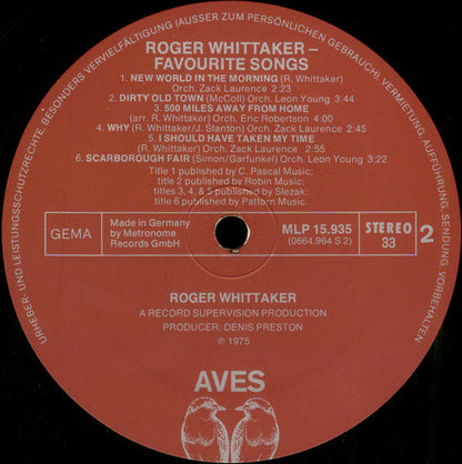 Roger Whittaker : My Favourite Songs (LP, Comp)