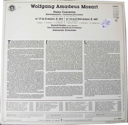 Columbia Symphony Orchestra, Rudolf Serkin, Alexander Schneider : Mozart Piano Concerto no. 14 in E flat major, no. 17 in G major (LP, Album)