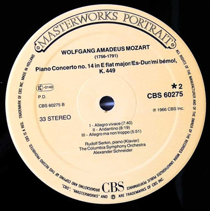 Columbia Symphony Orchestra, Rudolf Serkin, Alexander Schneider : Mozart Piano Concerto no. 14 in E flat major, no. 17 in G major (LP, Album)