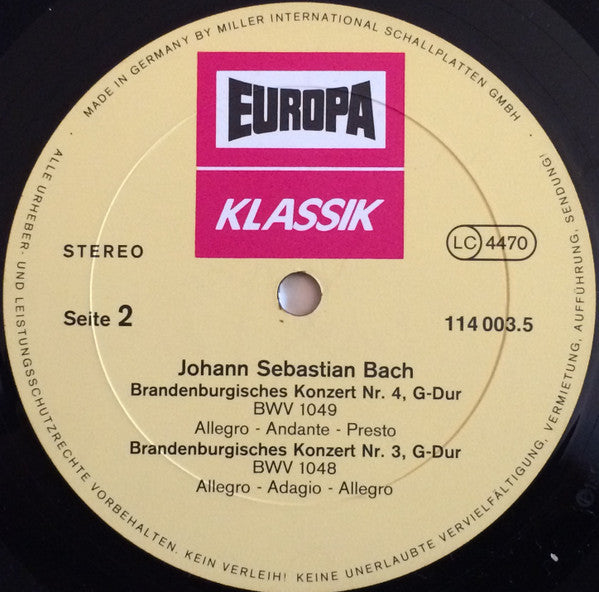 Johann Sebastian Bach, Kraft-Thorwald Dilloo, György Terebesi ⋅ Hermann Werdermann, Südwestdeutsches Kammerorchester, Friedrich Tilegant : Brandenburgische Konzerte 3, 4, 5 (LP, RE)