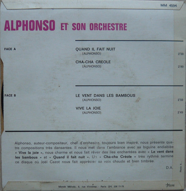 Alphonso Et Son Orchestre Typique Antillais : Vive la Joie (7", EP)