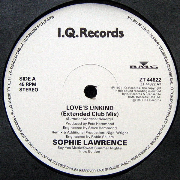 Sophie Lawrence : Love's Unkind (12")