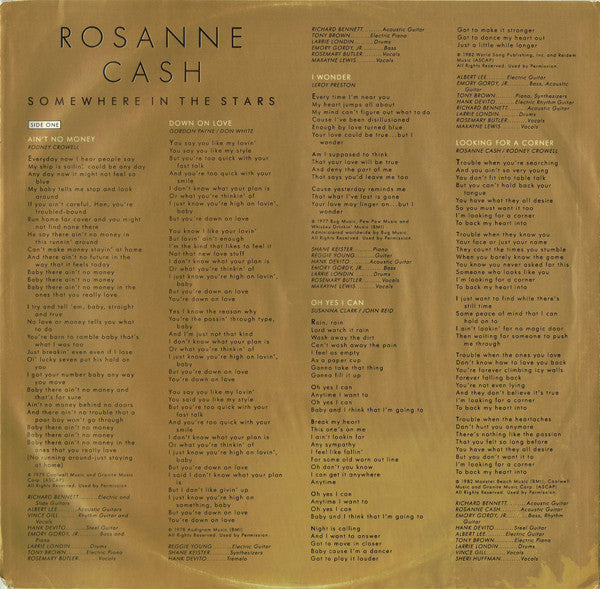 Rosanne Cash : Somewhere In The Stars (LP, Album, Pit)