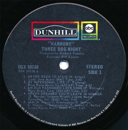 Three Dog Night : Harmony (LP, Album, Pit)