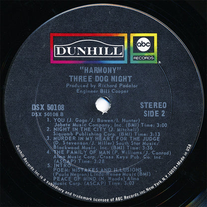 Three Dog Night : Harmony (LP, Album, Pit)