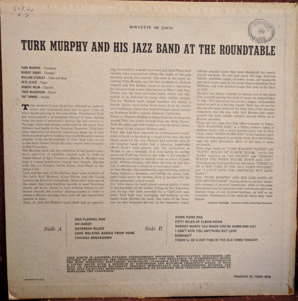 Turk Murphy's Jazz Band : At The Roundtable (LP, Album)