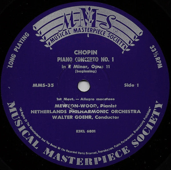 Frédéric Chopin – Mewton-Wood Pianist, Nederlands Philharmonisch Orkest, Walter Goehr : Klavier-Konzert Nr. 1 (10", Mono)