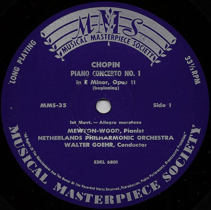 Frédéric Chopin – Mewton-Wood Pianist, Nederlands Philharmonisch Orkest, Walter Goehr : Klavier-Konzert Nr. 1 (10", Mono)