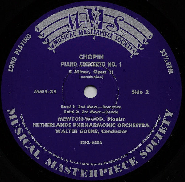 Frédéric Chopin – Mewton-Wood Pianist, Nederlands Philharmonisch Orkest, Walter Goehr : Klavier-Konzert Nr. 1 (10", Mono)