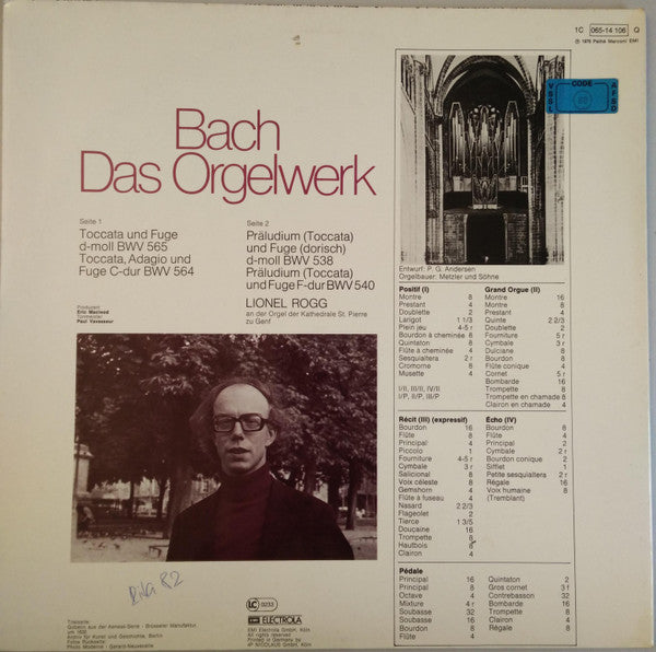 Johann Sebastian Bach, Lionel Rogg : Das Orgelwerk Folge 2 - Toccaten Und Fugen BWV 538, 540, 564, 565 (LP, Album, Quad)