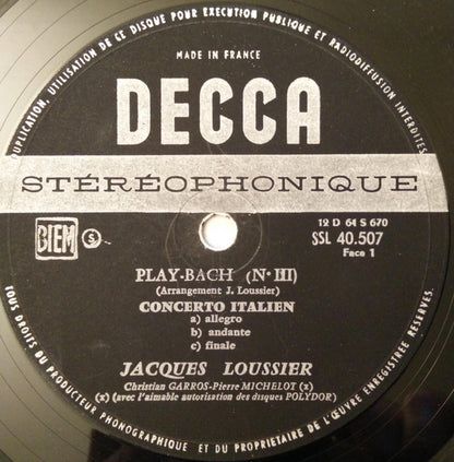 Jacques Loussier - Christian Garros - Pierre Michelot : Play Bach No. 3 (LP, Album)