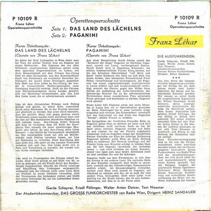 Franz Lehár, Wiener Akademie Kammerchor, Das Große Wiener Rundfunkorchester , Dirigent: Heinz Sandauer : Das Land Des Lächelns / Paganini (Operettenquerschnitte) (10")