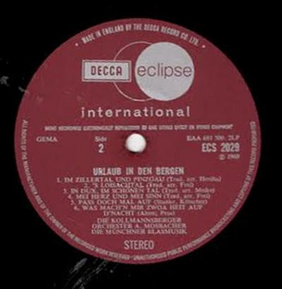 Hans Und Ellen Kollmannsberger, Orchester Alois Mosbacher, Die Original Münchner Blasmusik : Urlaub In Den Bergen (LP)