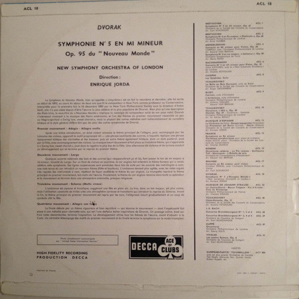 Antonín Dvořák . The New Symphony Orchestra Of London, Enrique Jordá : Symphony No. 5 In E Minor Opus 95 From The New World (LP, Mono)