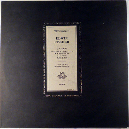 Johann Sebastian Bach - Edwin Fischer : Concertos For Clavier And Orchestra (LP, Mono, RE)