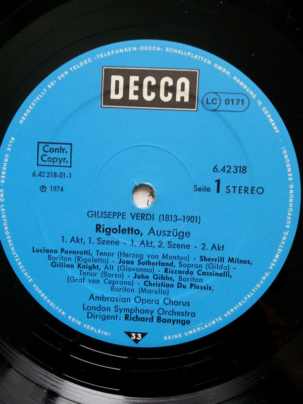 Giuseppe Verdi, The London Symphony Orchestra, Richard Bonynge : Rigoletto - Auszüge (LP, Album)