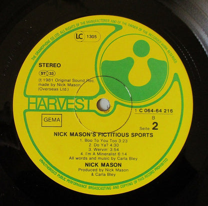 Nick Mason : Nick Mason's Fictitious Sports (LP, Album)