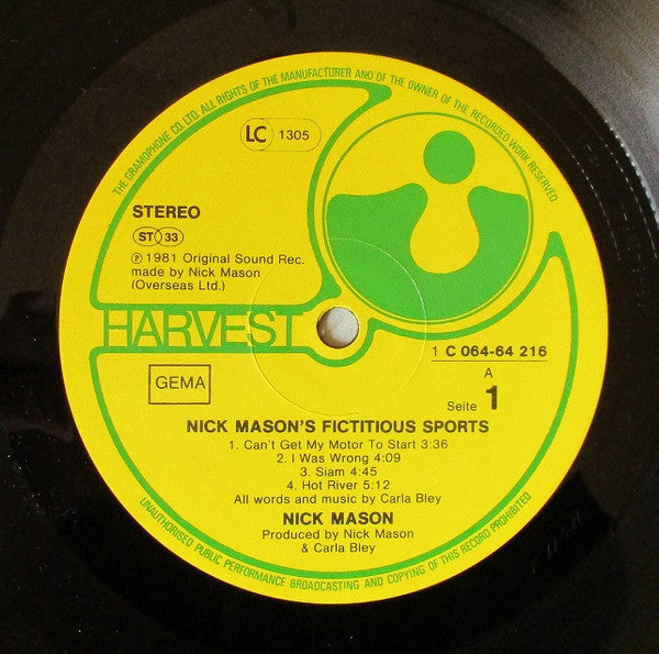 Nick Mason : Nick Mason's Fictitious Sports (LP, Album)