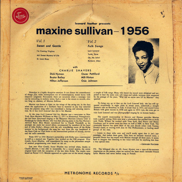 Maxine Sullivan With Charlie Shavers : Sweet and Gentle (7", EP)