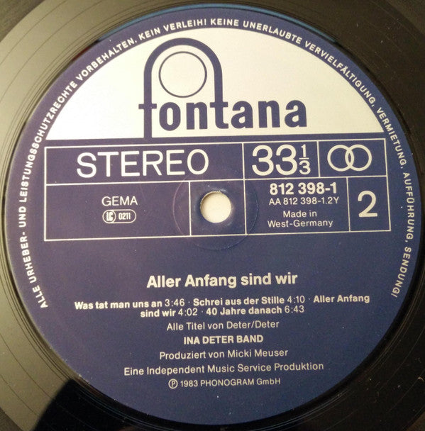 Ina Deter Band : Aller Anfang Sind Wir (LP, Album)