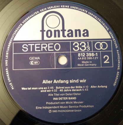 Ina Deter Band : Aller Anfang Sind Wir (LP, Album)