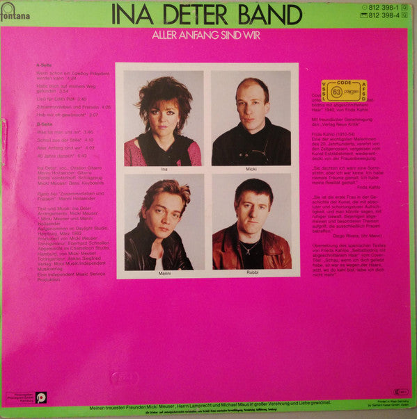 Ina Deter Band : Aller Anfang Sind Wir (LP, Album)