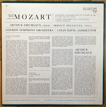 Wolfgang Amadeus Mozart, Arthur Grumiaux, Arrigo Pelliccia, The London Symphony Orchestra, Sir Colin Davis : Violin Concerto No. 2 / Sinfonia Concertante (LP, Album)