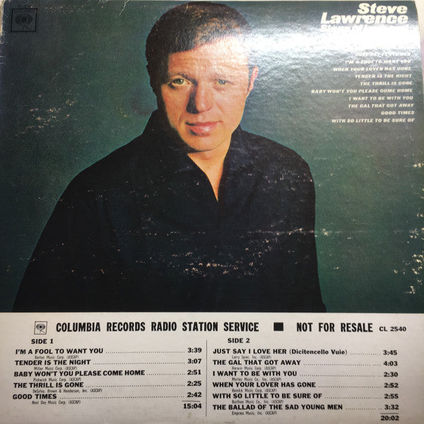 Steve Lawrence (2) : Sings Of Love And Sad Young Men (LP, Mono, Promo)