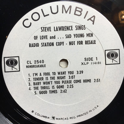 Steve Lawrence (2) : Sings Of Love And Sad Young Men (LP, Mono, Promo)