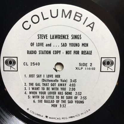 Steve Lawrence (2) : Sings Of Love And Sad Young Men (LP, Mono, Promo)