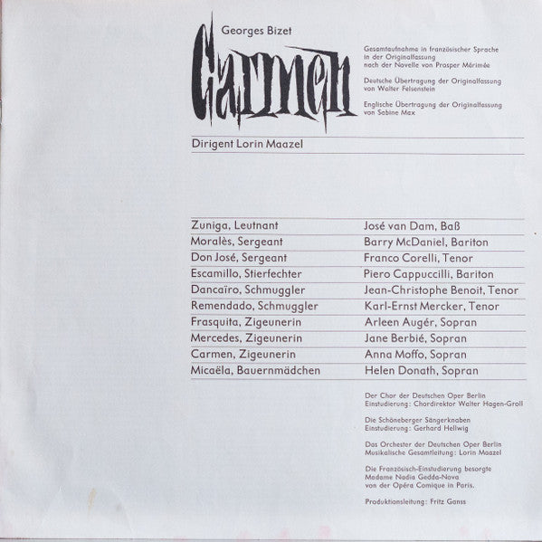 Georges Bizet, Anna Moffo, Helen Donath, Franco Corelli, Piero Cappuccilli, Orchester Der Deutschen Oper Berlin , dirigent Lorin Maazel : Carmen (Box + 3xLP)