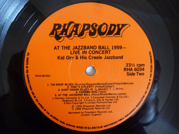 Kid Ory And His Creole Jazz Band : At The Jazz Band Ball 1959 (LP)