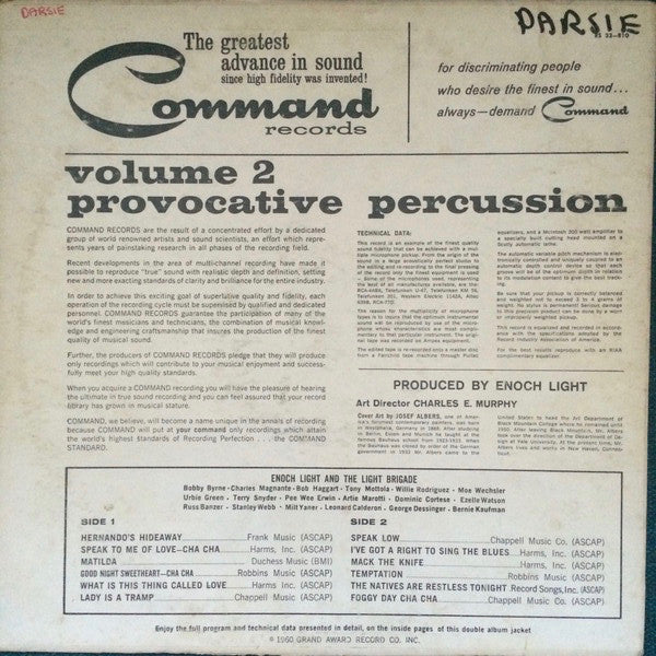 Enoch Light And The Light Brigade : Provocative Percussion Volume 2 (LP, Album, Mono, Gat)