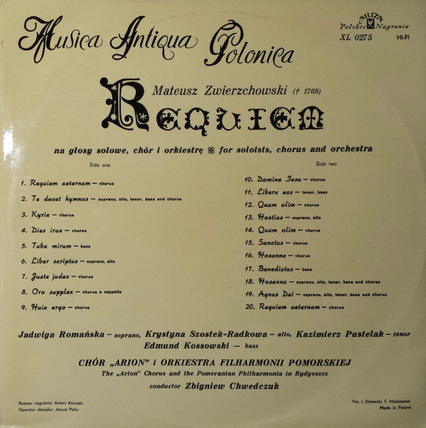 Mateusz Zwierzchowski, Orkiestra Symfoniczna Filharmonii Pomorskiej, Zbigniew Chwedczuk : Requiem (LP, Gat)