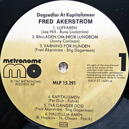 Fred Åkerström : Dagsedlar Åt Kapitalismen (LP, Album, RE)