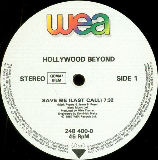 Hollywood Beyond : Save Me (Extended Mix) (12", Single)