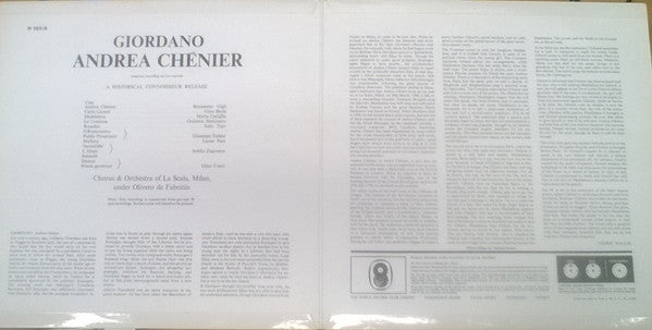 Beniamino Gigli, Umberto Giordano, Maria Caniglia, Gino Bechi, Giulietta Simionato, Italo Tajo, Giuseppe Taddei, Leone Paci, Coro Del Teatro Alla Scala & Orchestra Del Teatro Alla Scala & Oliviero De Fabritiis : Andrea Chénier (2xLP)